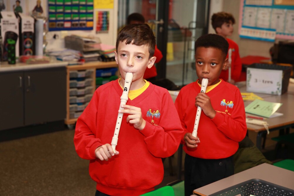 Pupils outside Wembley Primary School